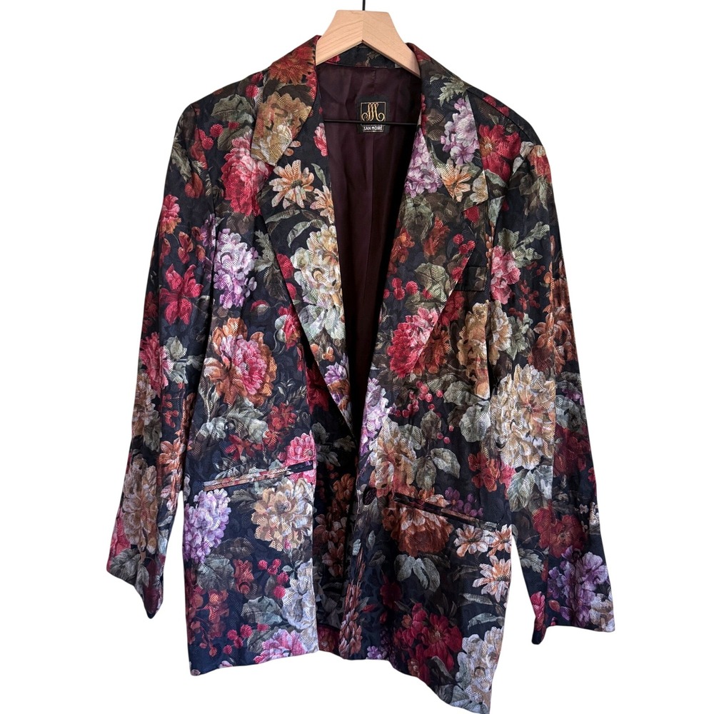 Vintage San Moire Floral Tapestry Jacquard Blazer Made USA Oversized Jacket